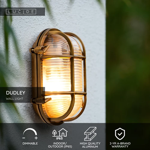 Lucide DUDLEY - Wall light Indoor/Outdoor - 1xE27 - IP65 - Matt Gold / Brass - USP